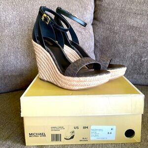 Michael Kors NWT Kimberly Wedge US 8M BLK/Brown!